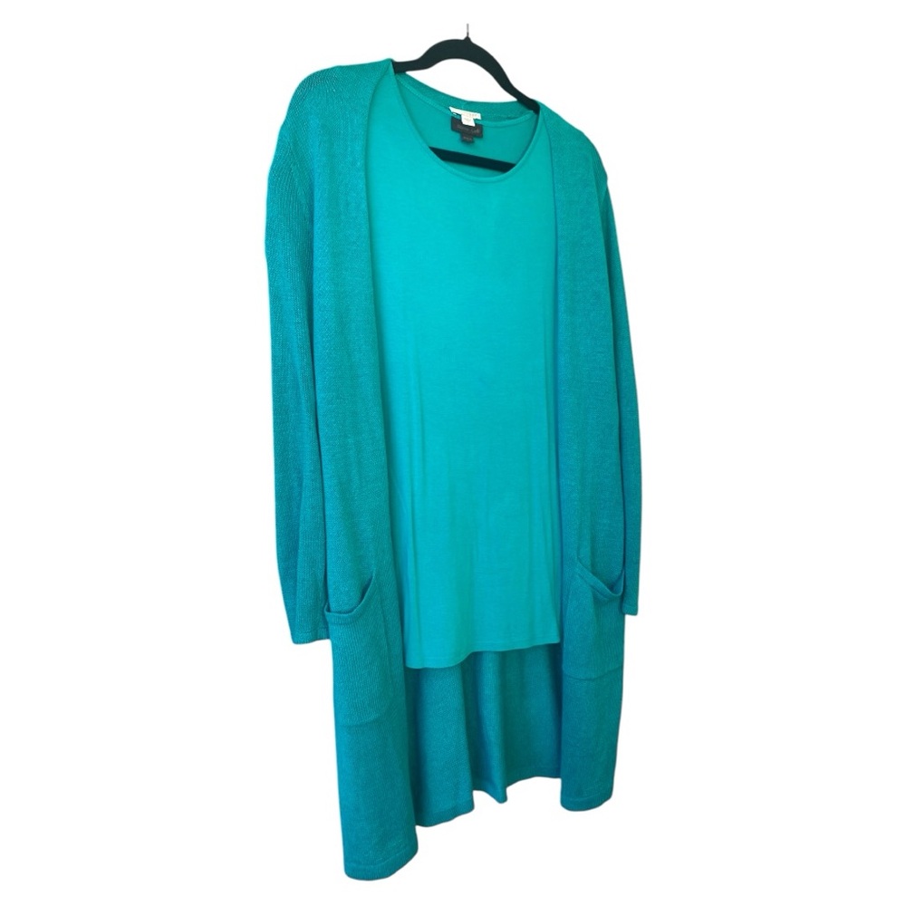 J. Jill Long Cardigan and shirt set Size S Open- Front Teal Color Linen Blend